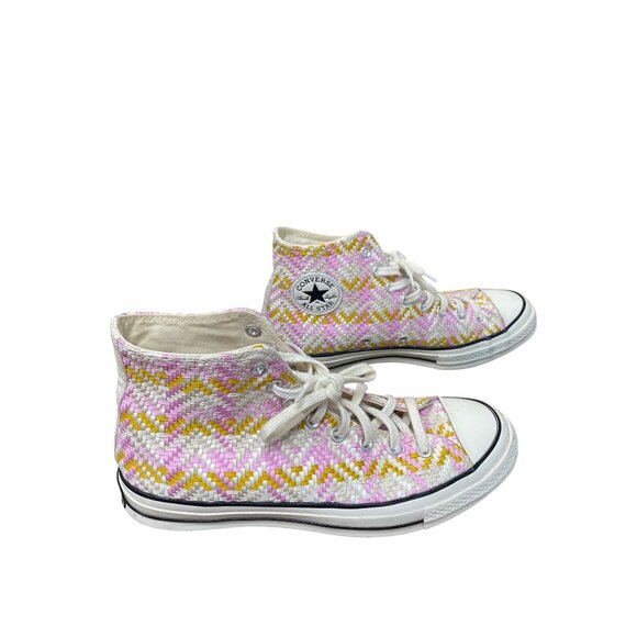 Converse Chuck Taylor All Star Woven High Pink yellow mens 9 wms rare 11 Sneaker - Picture 4 of 16